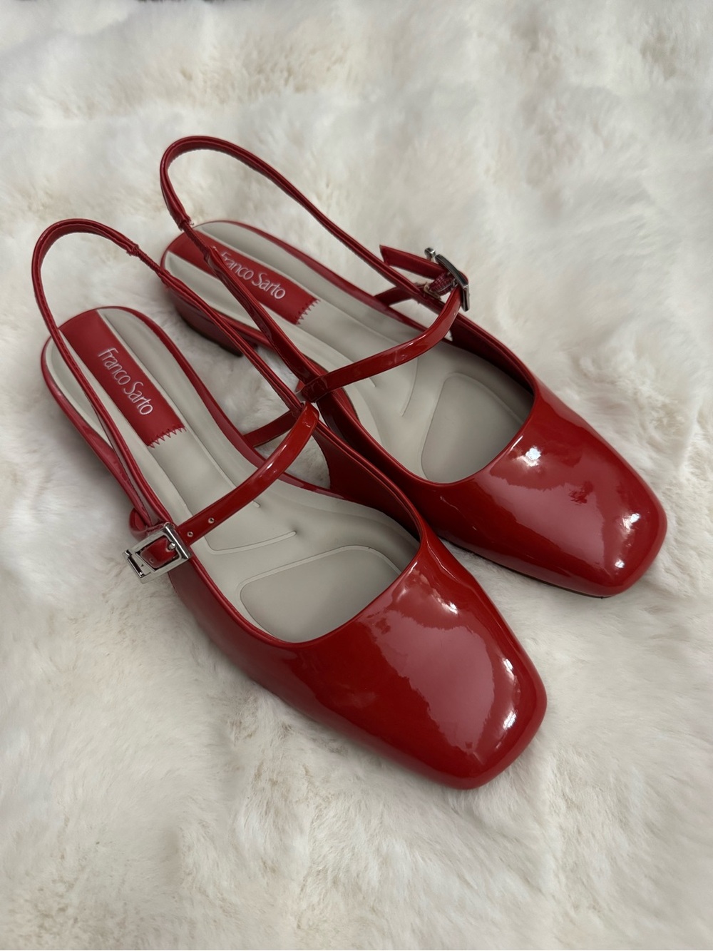 Franco Sarto Glossy Red Patent Mary Jane Slingbacks